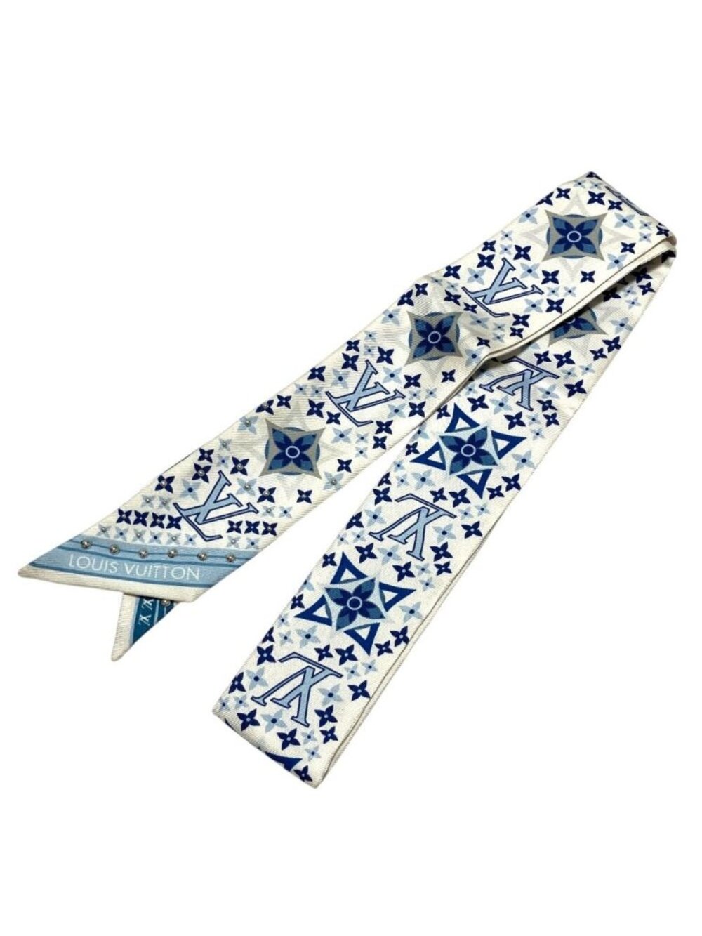 Louis Vuitton Bandeau BB Studs Narrow Scarf White Blue